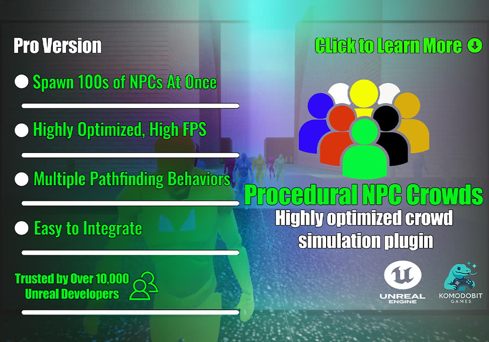 UE4.27～5.7虚幻插件 Procedural NPC Crowds Pro v3.1 程序化人工智能人群生成系统-云鲸网